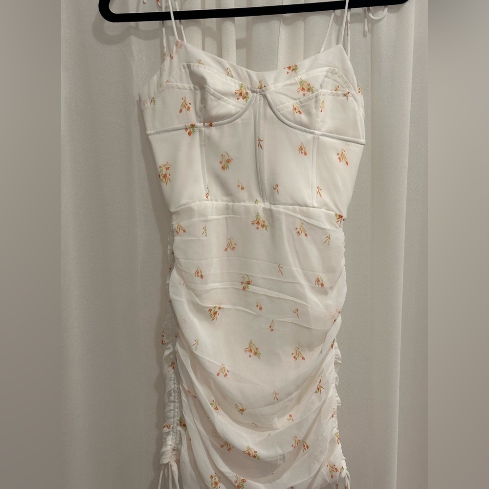 Sabo Skirt Strapless White Dress with Floral Accents